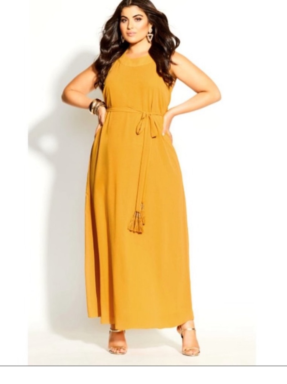 City Chic halter bliss honey yellow Mustard belted Maxi Dress Sz 20 New